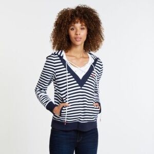 Nautica Nautical Striped Pullover Hoodie Jacket Sweatshirt Pockets Hood Lacing L